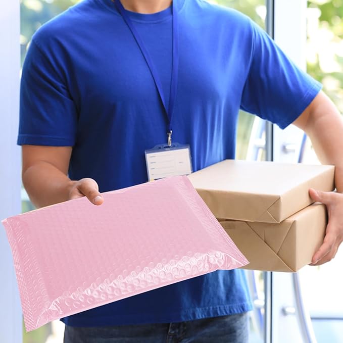 10.5x16 Poly Bubble Mailers #5 Padded Envelopes, 25Pcs Self Seal Mailing Envelopes Bubble Padded Mailers (Light Pink)