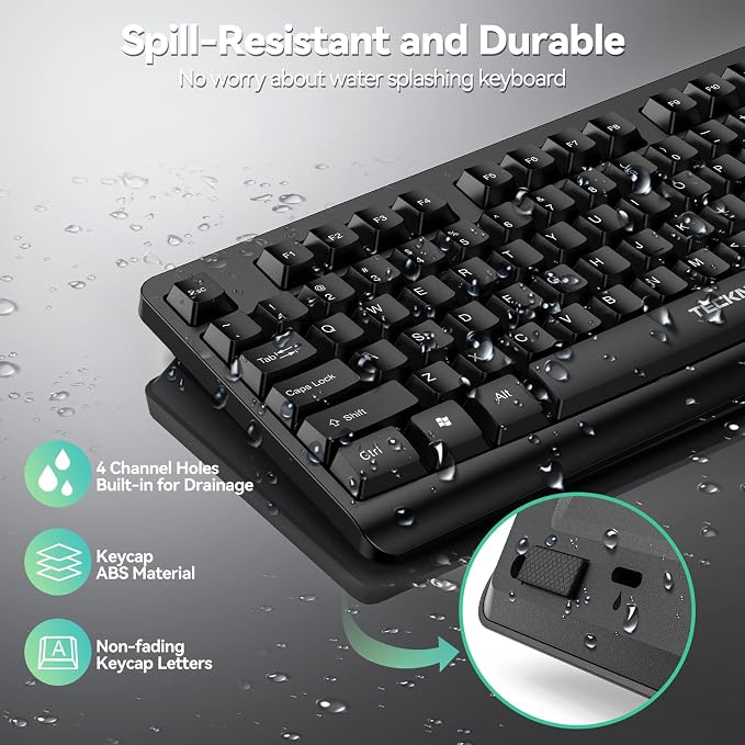 TECKNET Wireless Keyboard, 2.4G Silent Full-Size Keyboard with Number Pad | Ergonomic Keys & Adjustable Feet, Compatible with Laptop, PC, Desktop, Notebook, Windows 11/10/8/7 –Black