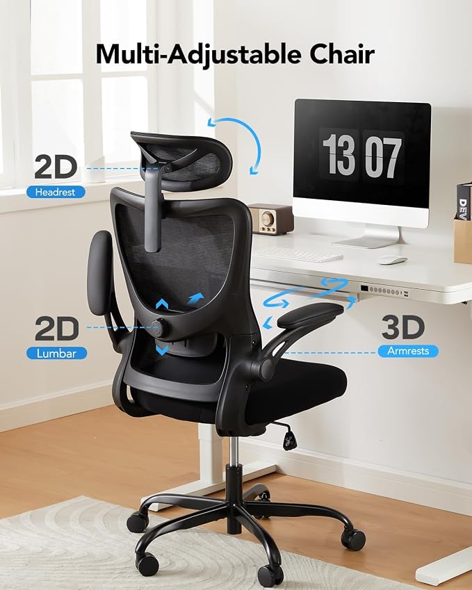 HUANUO Ergonomic Office Chair, High Back Computer Desk Chair with Adjustable Lumbar Support and Headrest, Comfy Gaming Chair with 3D Armrests, Home Office Rolling Chair, Max Load 300 lbs, Pack of 20