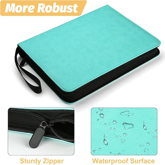 GERMUN 3 Ring 9 Pocket Zipper Card Binder, 720 Double Sided Standard PU Trading Card Album Folder for TCG & Sports Cards, Not Fit Top Loaders (lake blue)