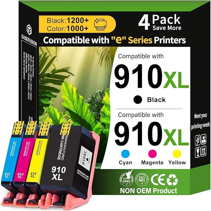 910XL Ink Cartridges Combo Pack Replacement for HP 910XL Ink Cartridges | Compatible with HP OfficeJet Pro 8025e 8025 8028e 8028 8035e 8035 OfficeJet 8015e 8022e 8015 8022 Printers (4 Pack)