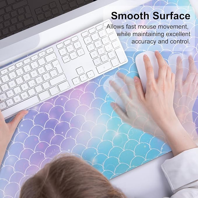 QiyI PU Leather Large Mouse Pad, 31.5" x 15.7", Gradient Fish Scales | Desk Décor Accessories, Extended Size, Waterproof & Easy to Clean, Smooth Surface, Non Slip Desk Organization