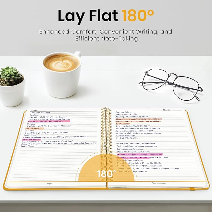 Lined Spiral Journal Notebook for Women, A5 College Ruled Journals for Writing, Hardcover Notebooks for Work, Note taking and Office School Supplies,140 Pages - Yellow