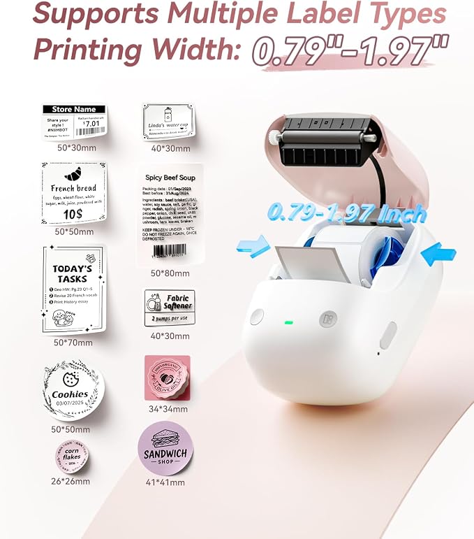 NIIMBOT B2 Label Maker Machine with Tape for Home Office, Pink | Portable Bluetooth 2 Inch Label Printer with Multiple Templates, Thermal Labeler for Kitchen Coffee Shop Bakery Organization