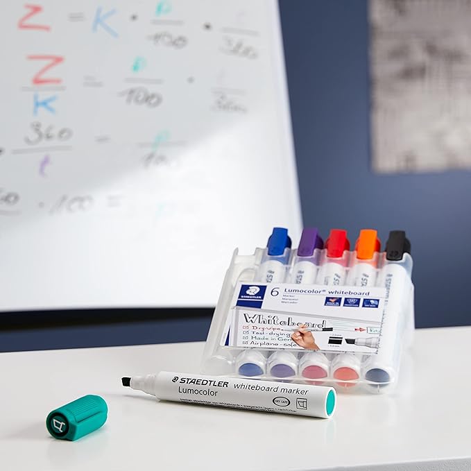 STAEDTLER 351 B WP6 Lumocolor Whiteboard Marker Chisel Tip - Assorted Colours (Pack of 6)