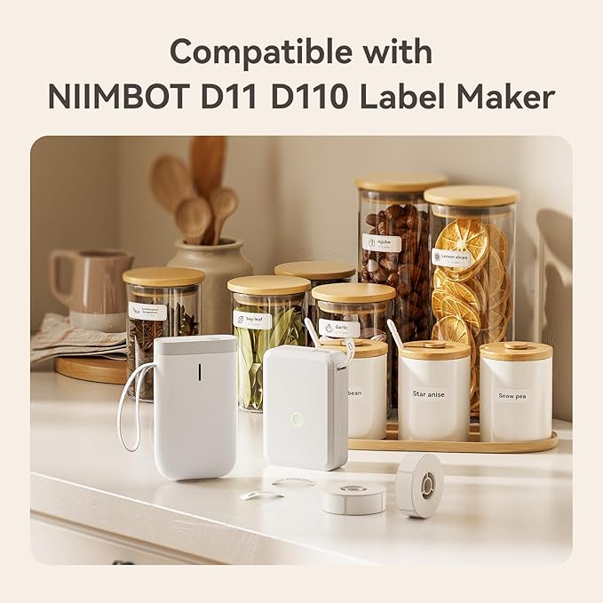NIIMBOT D110 Label Maker Tape, 12x75mm (0.47"x2.95") 90Label/Roll, Waterproof Label for Home Office Oragnization, White