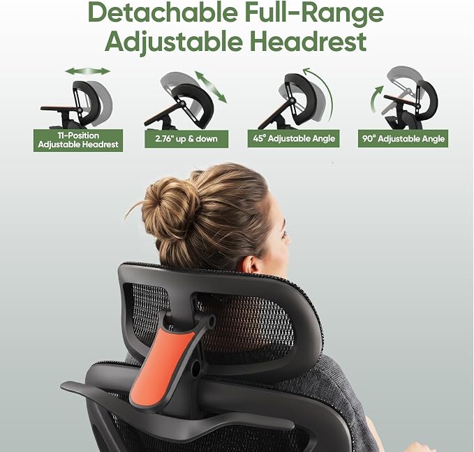 Ergonomic Mesh Office Chair, Desk Chairs with Adjustable Lumbar Support, 4D Flip-up Arms & 3D Headrest, Comfy High Back Breathable Mesh Computer Chair for Home Office, 400lbs (Black)
