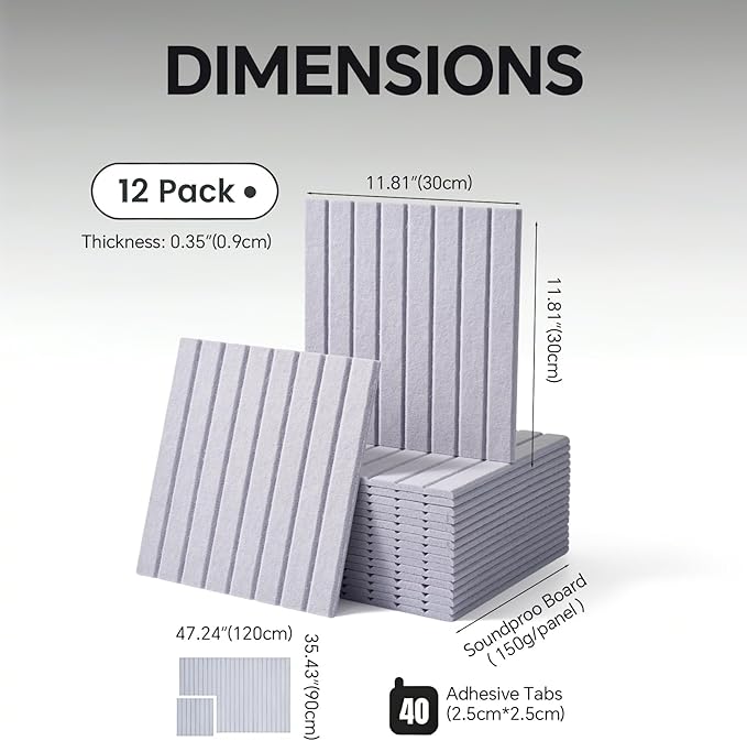 Large Felt Bulletin Board Cork Board Alternative with Safe Removable Adhesive Tabs, Wall Bulletin Board for Home Office Classroom Pin Board (Gray, Fine-Stripe 12-Pack)