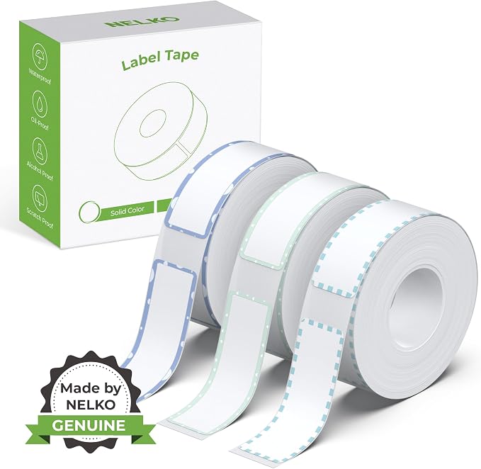 NELKO P21 Genuine Adhesive Pattern with Border Label Paper, 14x40mm, 3 Roll | Easy to Peel, BPA-Free, Strong Adhesion, Water-Resistant & Oil-Proof, Great for School, Office, Home, Kitchen, Black on White