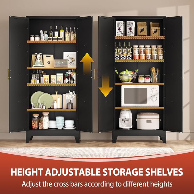 PAOFIN 71" H Tall Kitchen Storage Cabinet with Doors | Freestanding Pantry Cabinet,Farmhouse Food Storage Cabinets,Tall Cabinets for Kitchen, Dining Room, Living Room(Black)