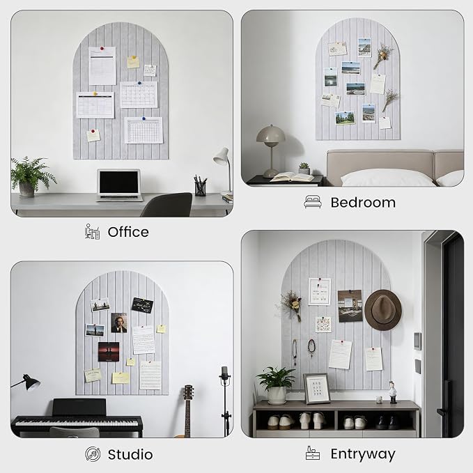 Arched Felt Bulletin Board (Light Camel), 35"x24" Large Wall Decor | 6 Pcs Self-Adhesive Tiles with Push Pins, Felt Cork Board Alternative for Home Office Classroom Decor