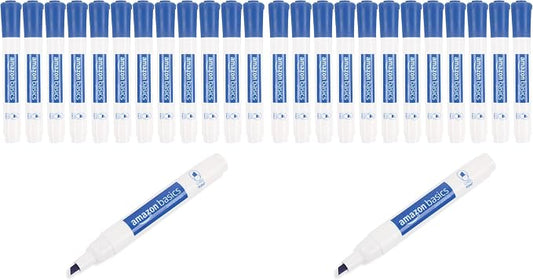 Amazon Basics Dry Erase Whiteboard Markers, Chisel Tip, Low-Odor, Blue, 24-Pack, For Drawing, Sketching and Writing