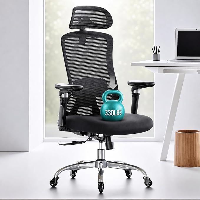 Marsail Big and Tall Ergonomic Office Chair with 6D Armrests | Ergonomic chair with 3D Headrest, slide seat, lumbar support, 4-position recline, adjustable seat height and 330 lbs capacity