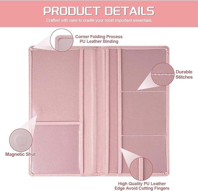 JUSTTOP 2Pack Car Registration and Insurance Holder,Car Document Holder for Cards License with Magnetic Shut,Vehicle Glove Box Car Organizer for Documents, Cards, License(Embossed leather Pink)