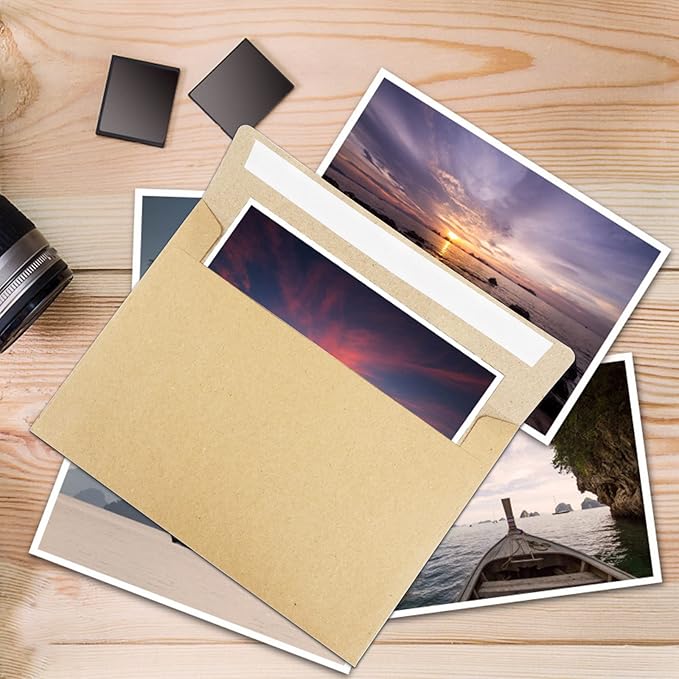 50pcs packed Kraft Envelopes,A4Envelopes, printable invitation envelopes,4x6 envelopes, suitable for weddings, invitations, photos, postcards, greeting cards, mailings