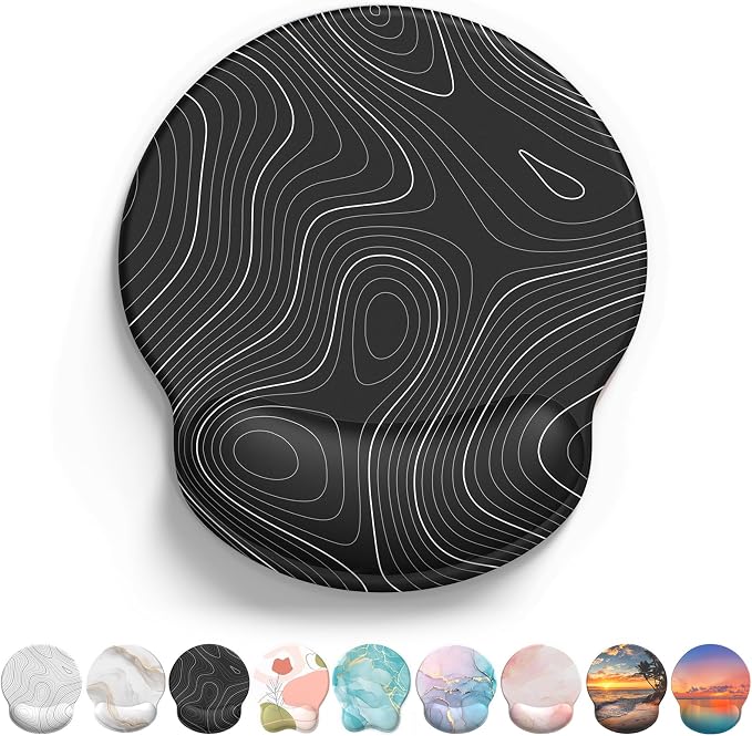 Mouse Pad with Wrist Rest, Comfortable Computer Mousepad with Gel Wrist Support Smooth Surface and Non-Slip PU Base for Pain Relief, Laptop, Office & Home (Black Line)