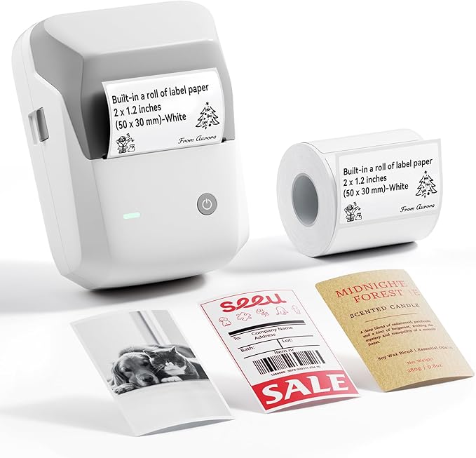 NIIMBOT B1Pro Label Maker, 300DPI HD Sticker Printer for Photo, Gray | Red&Black Dual-Color Label Printer for Stores, Small Business, Built-in a Roll of Label(2 x 1.2 inches-White)