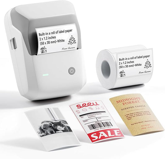 NIIMBOT B1Pro Label Maker, 300DPI HD Sticker Printer for Photo, Gray | Red&Black Dual-Color Label Printer for Stores, Small Business, Built-in a Roll of Label(2 x 1.2 inches-White)