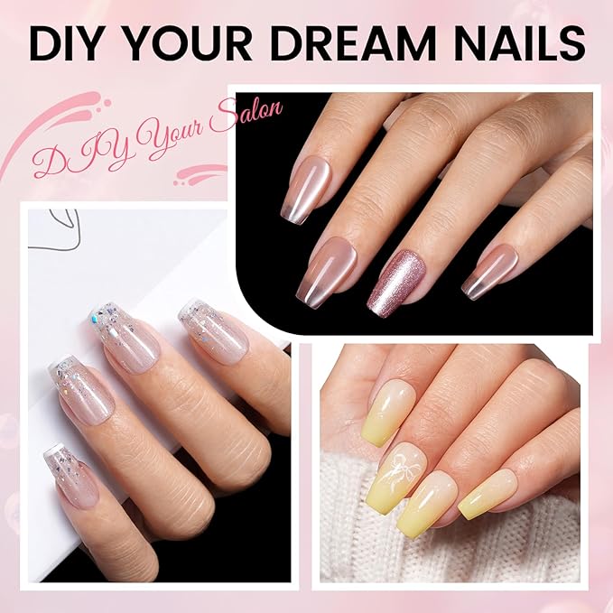 AILLSA Nail Tips and Glue Gel Kit Short Coffin Nail Tips 120pcs, Professional Glue Gel 30g for Fake Acrylic Nails, Full Cover Portable Mini U V Nail Lamp for DIY Salon Home