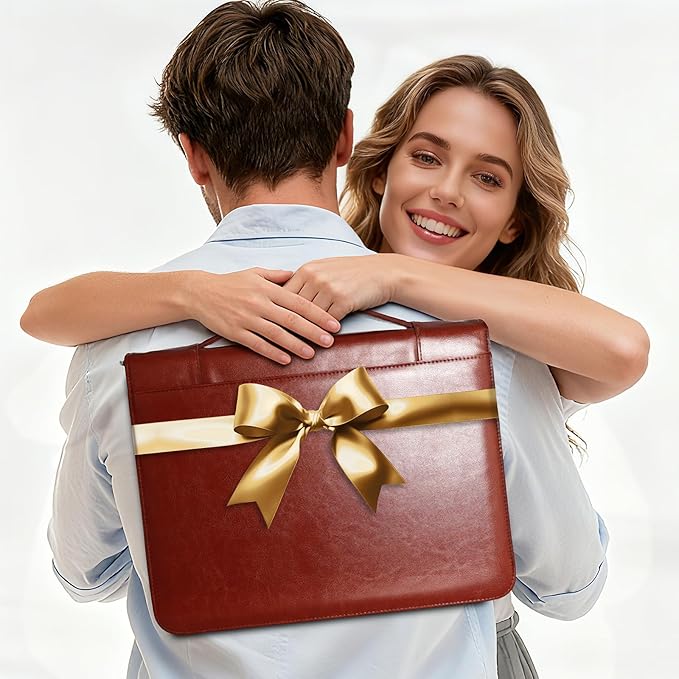 Faux Leather Portfolio with Handle – 3-Ring Padfolio Organizer for 13.9" Laptop/Tablet, A4 Legal Pad Holder, Multi-Pocket Business Folder for Work, Office & Meetings & Daily Commute (Brown)