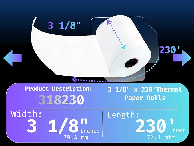 (50 Rolls) 3 1/8 x 230 Thermal Paper Receipt Rolls (55 GSM Premium Quality German Paper) Fits All POS Cash Registers BPA Free - BuyRegisterRolls