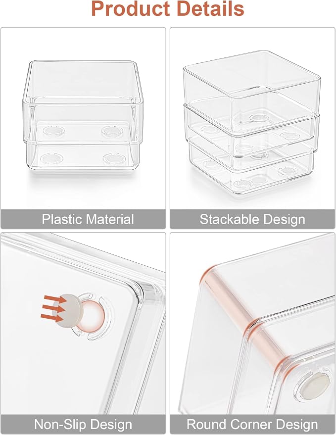 SMARTAKE 29 PCS Drawer Organizer, 4-Size Desk Bathroom Drawer Organizer | 4-Size Storage Tray with Non-Slip Silicone Pads for Makeup, Jewelries, Utensils in Bedroom Dresser, Office and Kitchen Clear