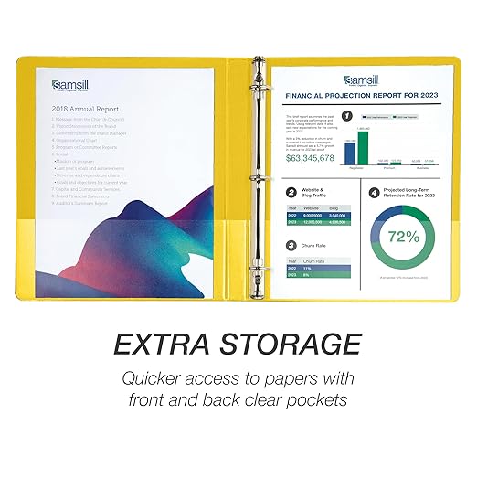 Samsill Durable 0.5 inch 3 Ring Binder, D Ring Binder, 100% Recycled Chipboard, Yellow, 12 Pack