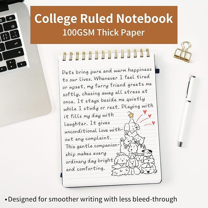 B5 Top Spiral Notebook, College Ruled Journal 7.36" x 9.84" | Fabric Hardcover Steno Pads, Elastic Band & Pen Loop, 100GSM Paper, 192 Lined Pages for Work, School, Travel (Purplish-red)