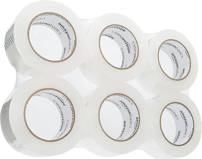 Amazon Basics Strong Adhesive Packing Tape for Moving Boxes, Shipping and Sealing, Clear, 1.88" x 109 Yards, 6-Pack, Total 654 Yards