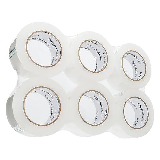 Amazon Basics Strong Adhesive Packing Tape for Moving Boxes, Shipping and Sealing, Clear, 1.88" x 109 Yards, 36-Pack, Total 654 Yards