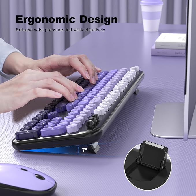 MOFII Wireless Keyboard and Mouse Combo,2.4G Typewriter Keyboard Quiet Mice | Retro Full Size Computer Keyboards,Cute Mouse,USB Dongle Plug and Play, for PC,Laptop,Desktop,Windows (Black Purple Gradient)