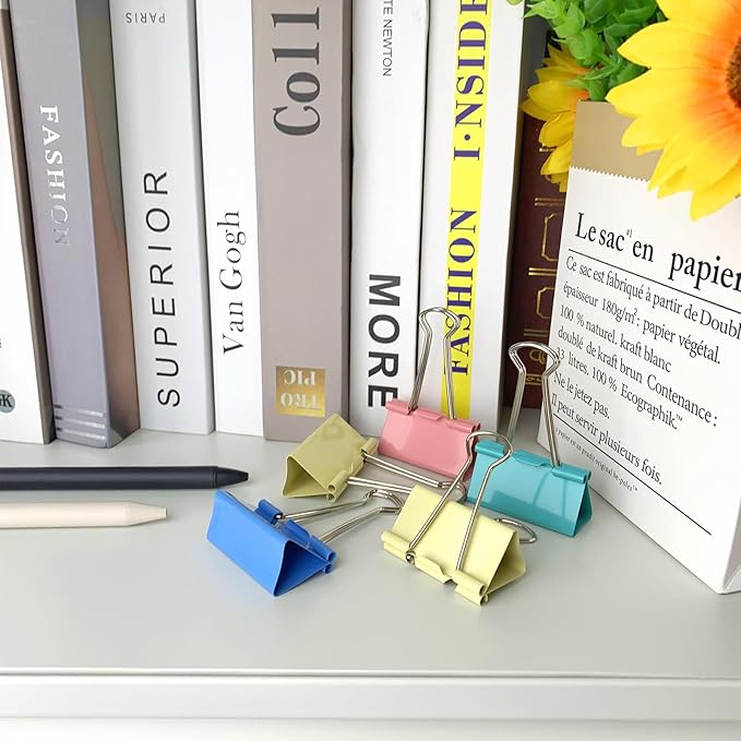 Extra Large 2-Inch Colored Binder Clips, 24-Pack (Pink, Blue, Green, Yellow)
