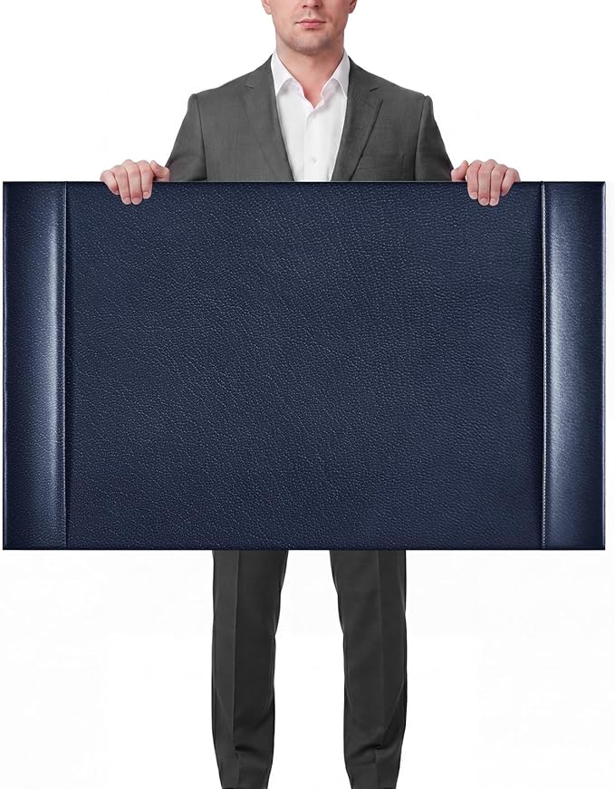 Leather Desk Pad Protector with Side Rails, Blue, 30 x 18 Inch | Executive Office Desk Mat, Smooth Writing Surface, Desktop Protector Covers Mouse Keyboard, Elegant Gift, Men Dad Husband