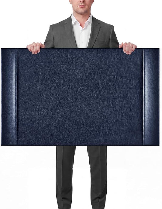 Leather Desk Pad Protector with Side Rails, Blue, 30 x 18 Inch | Executive Office Desk Mat, Smooth Writing Surface, Desktop Protector Covers Mouse Keyboard, Elegant Gift, Men Dad Husband