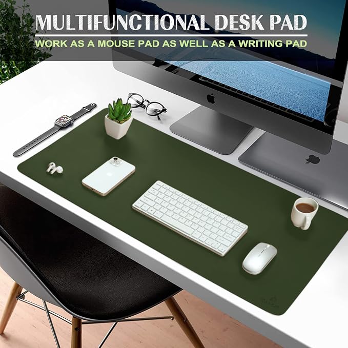 K KNODEL Small Office Desk Mat, Leather Mouse Pad (23.6"x13.8", Dark Green) | Desk Pad, Keyboard Pad, Computer and Laptop Mat, Desktop Protector and Cover, Writing Pad and Blotter for Home Office