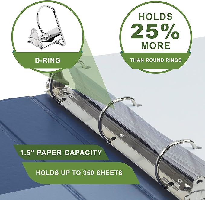 Samsill Plant-Based 1.5 Inch Durable D-Ring, View Binder, Eco-Friendly, USDA Certified Biobased, Single, Indigo