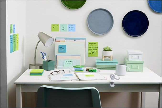 Post-it 100% Recycled Paper Super Sticky Notes, 3 in. x 3 in., 12 Pads, 70 Sheets per Pad, Oasis Collection, School Supplies and Office Products (Pack of 12)