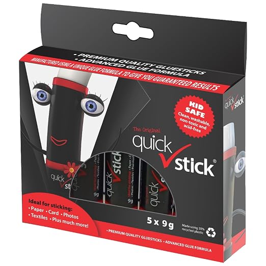 Glue Sticks Original Glue Sticks, Quality Adhesive Gluestick, Ideal Strong-Hold for Paper, Card, Textiles, Crafting Glue, Scrapbooking, Office & School Supplies (9g - Pack of 5)