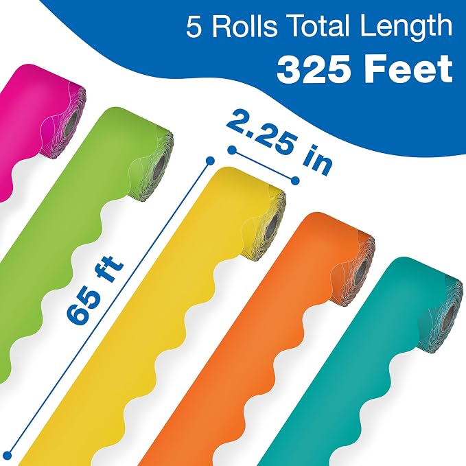 Carson Dellosa Colorful Bulletin Board Border Sets for Classrooms, 6 Pack | Orange, Yellow, Lime Green, Hot Pink, Teal Bright Classroom Décor, School, Cork or Whiteboard, Wall, Locker Decoration