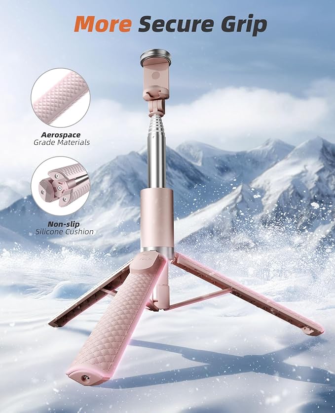 Phone Tripod & Selfie Stick with Remote, Portable, Lightweight for Video Recording Vlog, Extendable Travel Tripod Stand Compatible with iPhone Android, Pink, 62"