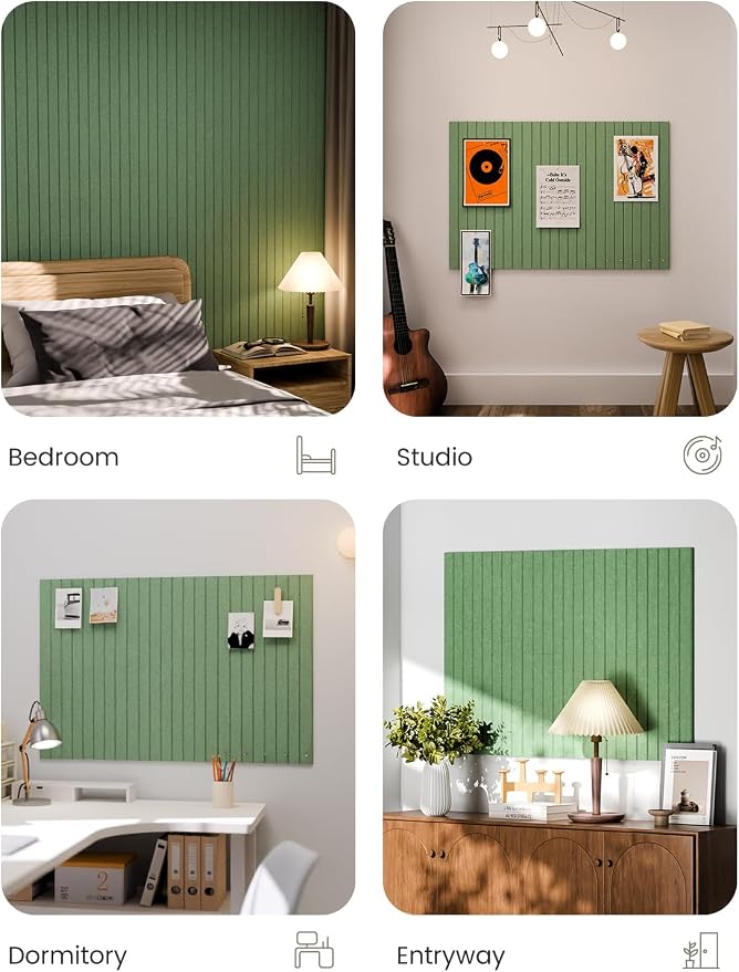 Fluxynara 36" x 24" Large Felt Bulletin Board, Moss Green | 6 Pack Cork Board Alternative with 30 Safe Adhesive Tabs, Felt Pin Boards for Wall Decor, Home, Office, Classroom, Dorm