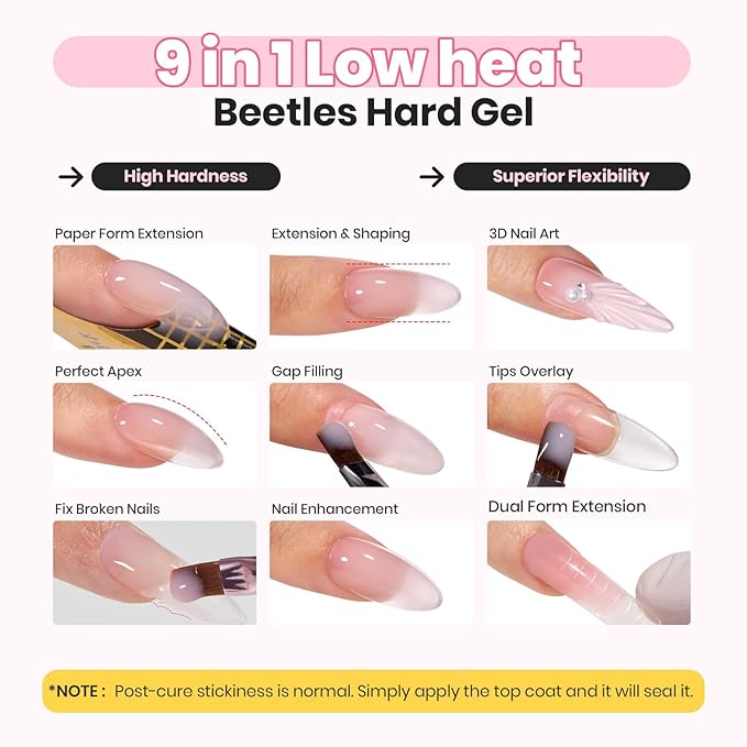 Beetles Low Heat Hard Gel-Mint Sheer Clear 1 oz 9 in 1 Nail Extension,Sculpting,Building Apex for Salon Professionals, Clear Builder Nail Gel, UV & LED Lamp Cured Needed