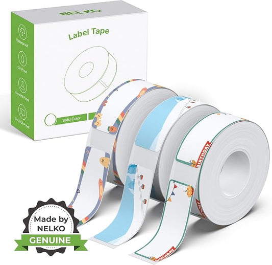 NELKO Genuine P21 Label Maker Tape,14x40mm, 3-Roll, Birthday Theme | Easy to Peel, BPA-Free, Strong Adhesion, Water-Resistant & Oil-Proof, Great for School, Office, Home, Kitchen, Black on White