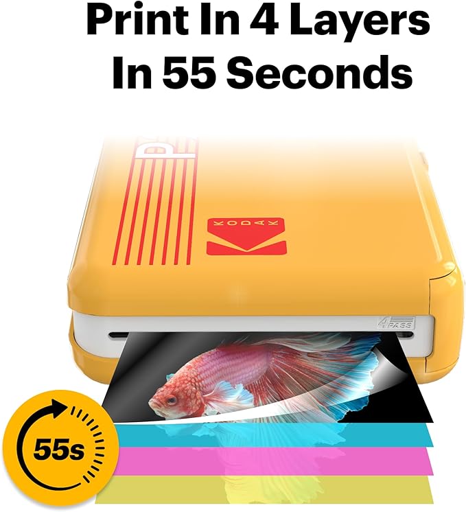 KODAK Mini 2 Retro 2x3 Portable Photo Printer, 38 Sheets, Bluetooth Smartphone Printer for iPhone & Android, Instant Color Prints, 4PASS Dye Sublimation, Yellow