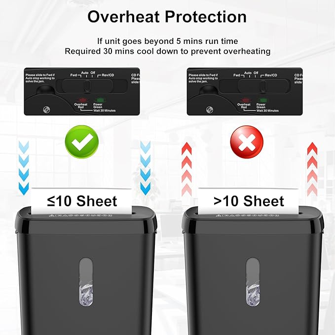 Paper Shredder for Home，10-Sheet Strip Cut,12 L Basket,P-2 Security Level,Shred CD & Credit Card Shredders for Home Use