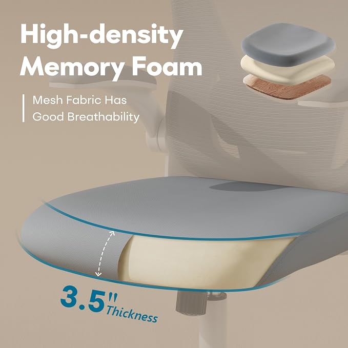 Ergonomic Office Chair with Memory Foam Seat, Computer Desk Chair | 3.5" Memory Foam Cushion, 3D Adjustable Headrest, Lumbar Support, Flip-Up Armrests, Breathable Mesh, 330LBS Weight Capacity
