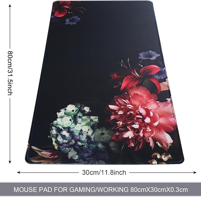 Gaming Mouse Pad,Large Mouse Pad Size 31.5x11.8 Thickness 0.12 inches,Premium-Textured Non-Slip & Waterproof Computer Mousepad with Stitched Edges for Gaming,Office & Home-80x30 Hua005