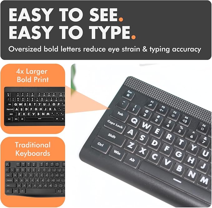 X9 Large Print Backlit Computer Keyboard - Easy to See Big Letters - Lighted USB Wired Keyboard with 7-Colors Backlight LED, Full Size Oversized Light Up Keyboard for Windows, PC, Laptop, Desktop