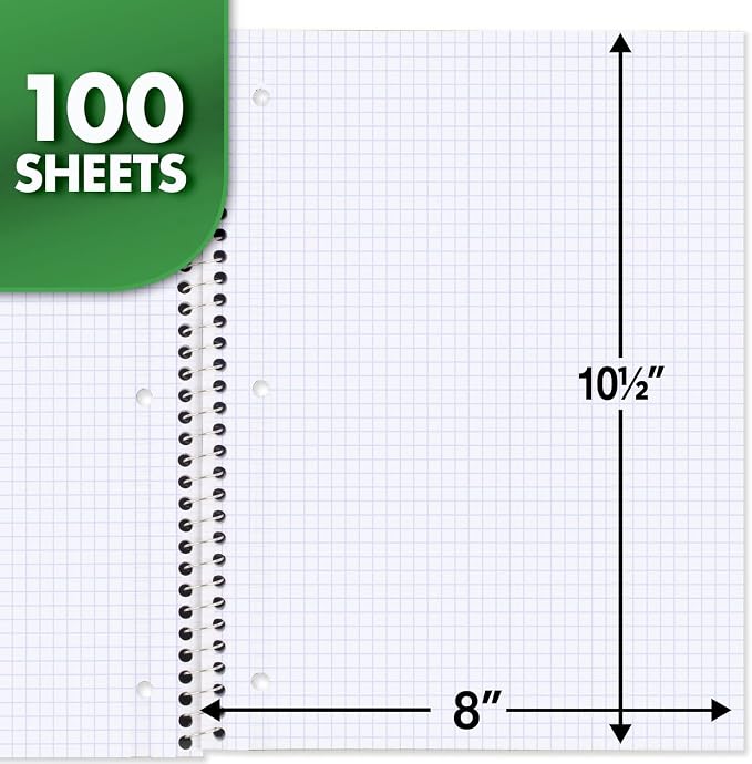Mead Spiral Notebook, 1 Subject, Graph Ruled Paper, 7-1/2" x 10-1/2", 100 Sheets, Blue (05676AY7)