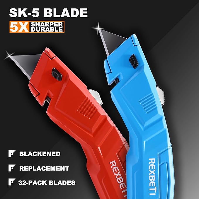 REXBETI 12 Pack Utility Knife Retractable Box Cutter, 4 Color Heavy Duty Aluminum Shell Knife Sets with Extra 20pc SK2 Blades for Cartons, Cardboard and Boxes